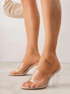 Beżowe Transparentne Klapki na Słupku Eomhi