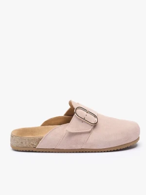 Beżowe welurowe mule z klamrą Ryłko
