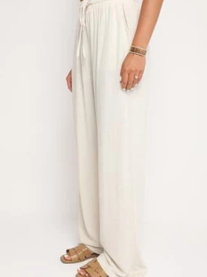 Beżowe Wiskozowe Spodnie z Lnem o Szerokich Nogawkach Almaris retro & icone