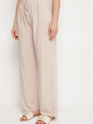 Beżowe Wiskozowe Szerokie Spodnie z Wiązaniem Tolivea rosita