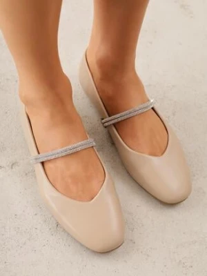 Beżowe Wsuwane Balerinki z Ozdobnym Paskiem z Cyrkoniami Rola l.day