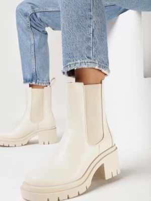 Beżowe Wsuwane Botki Sztyblety z Elastycznymi Wstawkami Odennia