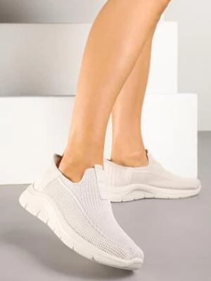 Jasnobeżowe Wsuwane Buty Sportowe Sneakersy na Tłoczonej Podeszwie Fadema msmg