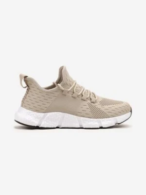 Beżowe Wsuwane Buty Sportowe Sneakersy z Siateczki na Tłoczonej Podeszwie Salafina