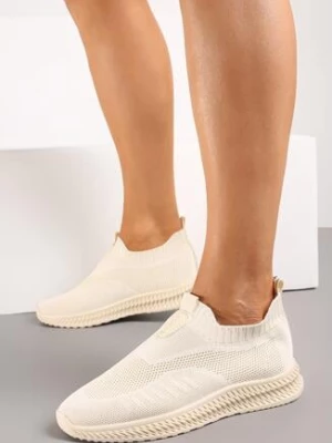 Beżowe Wsuwane Buty Sportowe z Elastyczną Cholewką Olaris