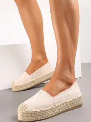 Beżowe Wsuwane Espadryle na Grubej Podeszwie z Jutowej Plecionki Alarnia