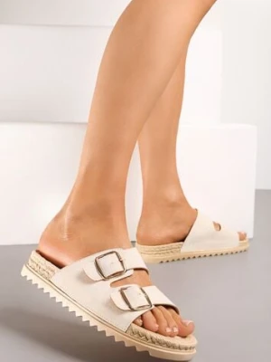 Beżowe Wsuwane Klapki z Ozdobnymi Klamrami na Paskach Iabeaus