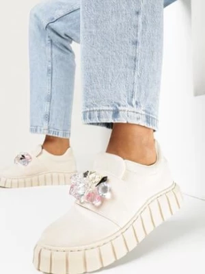 Beżowe Wsuwane Sneakersy z Kolorowymi Kryształkami Phedara