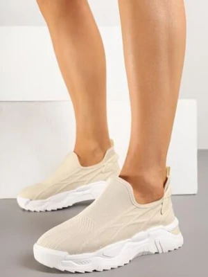 Beżowe Wsuwane Buty Sportowe Sneakersy z Siateczki z Tłoczeniami Nusellia