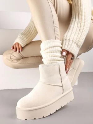 Beżowe Wsuwane Śniegowce na Gładkiej Platformie Irindara