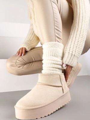 Beżowe Wsuwane Śniegowce na Gładkiej Platformie Merileeanne