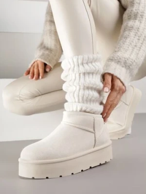 Beżowe Wsuwane Śniegowce z Futerkowym Ociepleniem na Platformie Eslin