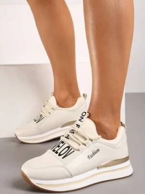 Beżowe Wsuwane Sznurowane Sneakersy na Platformie Aplemia