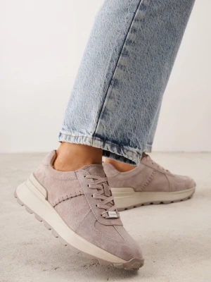 Beżowe Zamszowe Sneakersy na Grubej Podeszwie z Bieżnikiem Wesila Goodin