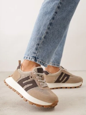 Zdjęcie produktu Beżowe Zamszowe Sneakersy na Platformie z Geometrycznym Wzorem Tarbelle goodin