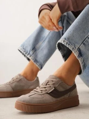 Beżowe Zamszowe Sneakersy w Stylu Klasycznych Tenisówek ze Skórzaną Wkładką Riosera santorio