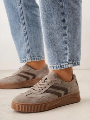 Beżowe Zamszowe Sneakersy w Stylu Kultowych Tenisówek ze Skórzaną Wkładką Berosele santorio