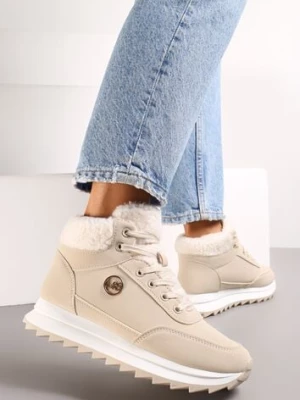 Beżowe Zimowe Sneakersy ze Sztucznym Futerkiem Turelia