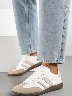 Beżowo-Białe Płaskie Sneakersy Ozdobione Paskami Glaria gowin