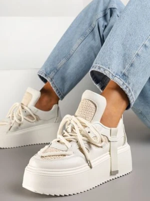 Beżowo-Białe Sneakersy na Platformie Ozdobione Sznurowaniem Vilvia seastar