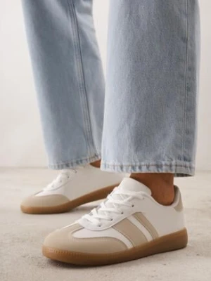 Beżowo-Białe Sneakersy Tenisówki z Ozdobnymi Paskami Danavin seastar