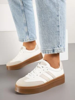 Beżowo-Białe Sneakersy w Stylu Tenisówek z Geometrycznym Wzorem Avelresil ideal