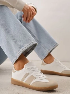 Beżowo-Białe Sneakersy w Stylu Tenisówek z Paskami Danareth seastar
