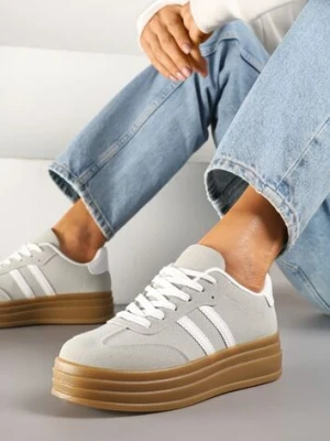 Beżowo-Szare Sneakersy w Stylu Tenisówki z Paskami Hirnelia