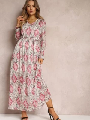 Beżowo-Bordowa Rozkloszowana Sukienka z Błyszczącą Nitką i Sznurkiem Fornid cflo