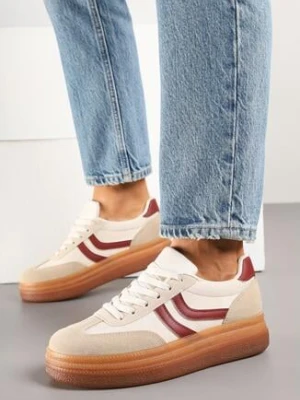 Beżowo-Bordowe Sneakersy w Stylu Klasycznych Tenisówek na Grubej Podeszwie Grelritia ideal