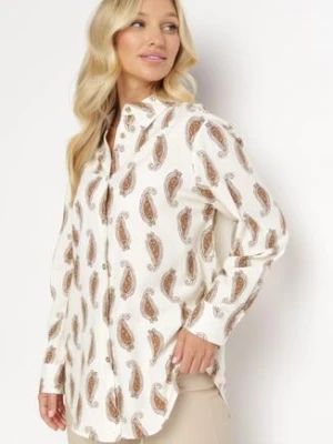 Beżowo-Brązowa Bawełniana Koszula Zdobiona Wzorem Paisley Jamara rosa