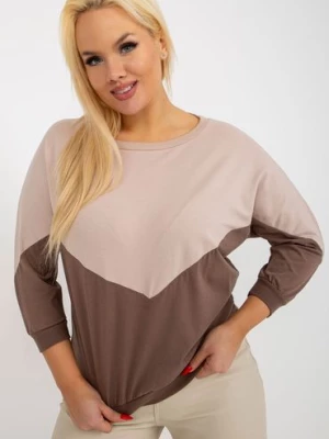 Beżowo-brązowa bluzka plus size basic z bawełny