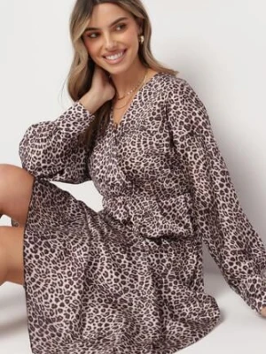 Beżowo-Brązowa Sukienka Rozkloszowana z Gumką w Pasie Melpomene lily rose