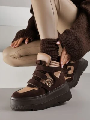 Beżowo-Brązowe Botki Sneakersy Vices na Platformie w Stylu Y2K Gelira