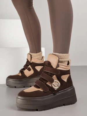 Beżowo-Brązowe Botki Vices w Stylu Sneakersów na Platformie Afirriva