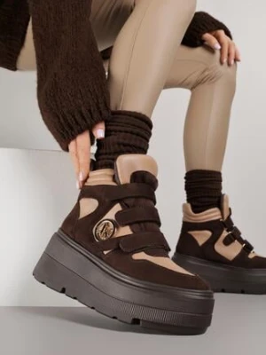 Beżowo-Brązowe Botki Vices w Stylu Sneakersów na Platformie Afirriva