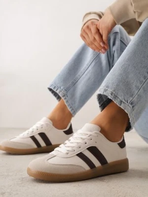 Beżowo-Brązowe Casualowe Sneakersy na Płaskiej Podeszwie z Paskami Jereria vices