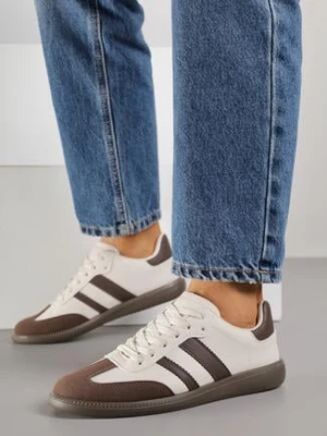 Beżowo-Brązowe Płaskie Sneakersy Ozdobione Paskami Glaria vices