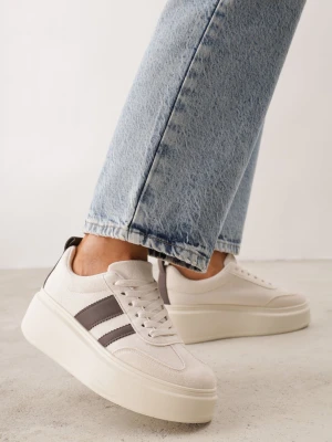 Beżowo-Brązowe Sneakersy Klasyczne Tenisówki na Grubej Podeszwie z Koturnem Adessia Ideal