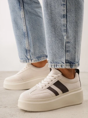 Beżowo-Brązowe Sneakersy Kultowe Tenisówki na Platformie z Koturnem Elisara Ideal