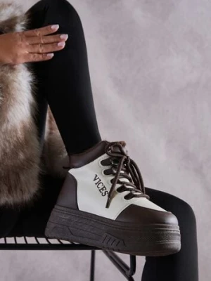 Beżowo-Brązowe Sneakersy na Grubej Podeszwie Mocno Ocieplane Futrem Leavinael vices