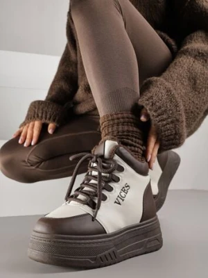 Zdjęcie produktu Beżowo-Brązowe Sneakersy na Grubej Podeszwie Mocno Ocieplane Futrem Leavinael vices