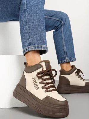 Beżowo-Brązowe Sneakersy na Grubej Podeszwie Mocno Ocieplane Futrem Leavinael vices
