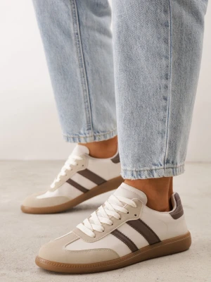 Beżowo-Brązowe Sneakersy na Płaskiej Podeszwie z Kontrastowymi Paskami Glaria Gowin