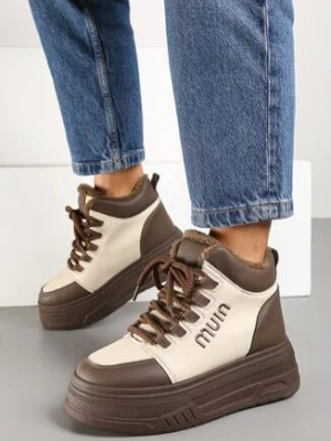 Beżowo-Brązowe Sneakersy na Platformie Ocieplane Futrem Leanelitia vices
