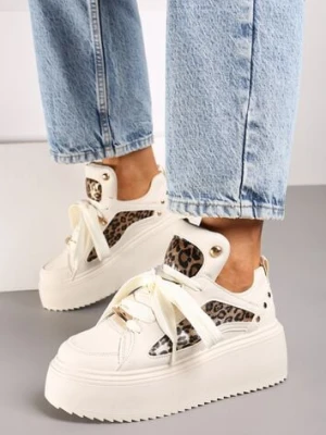 Panterkowe Sneakersy na Platformie Ozdobione Nitami i Metalicznymi Elementami Azista