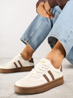 Beżowo-Brązowe Sneakersy Sportowe z Ozdobnymi Paskami i Przeszyciami Wenilan Shosho