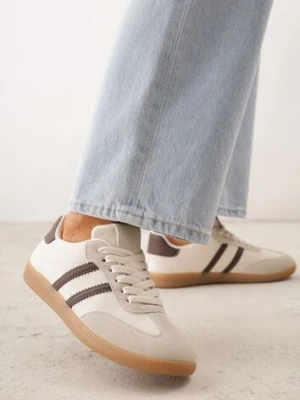 Beżowo-Brązowe Sneakersy z Ekozamszu na Płaskiej Podeszwie Pemeriana