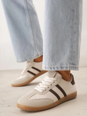 Beżowo-Brązowe Sneakersy z Imitacji Zamszu na Płaskiej Podeszwie Memeriana