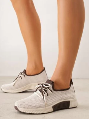 Beżowo-Brązowe Sneakersy z Podwójnym Sznurowaniem Dorielle